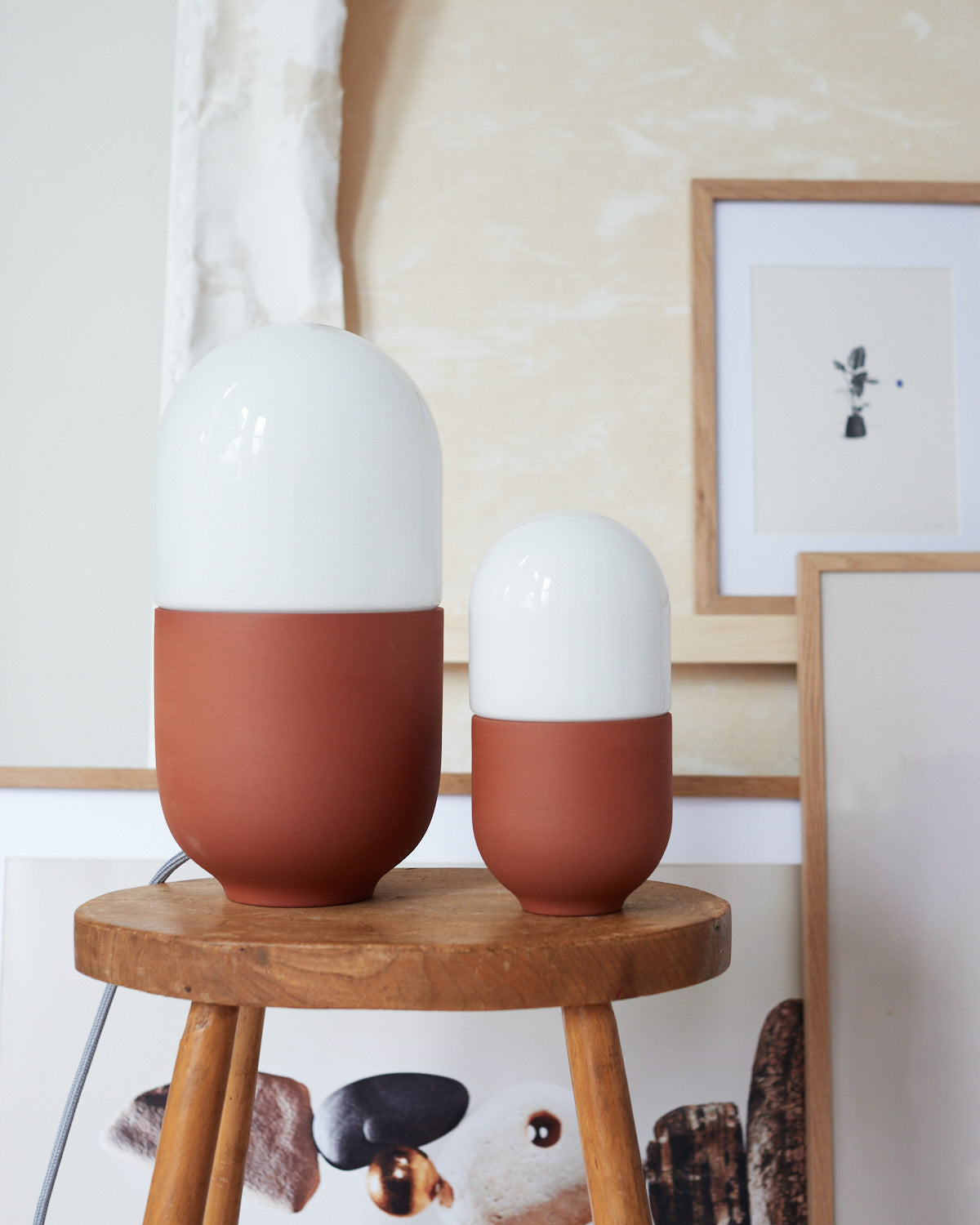 Duo Small Terracotta Table Lamp In Terracotta
