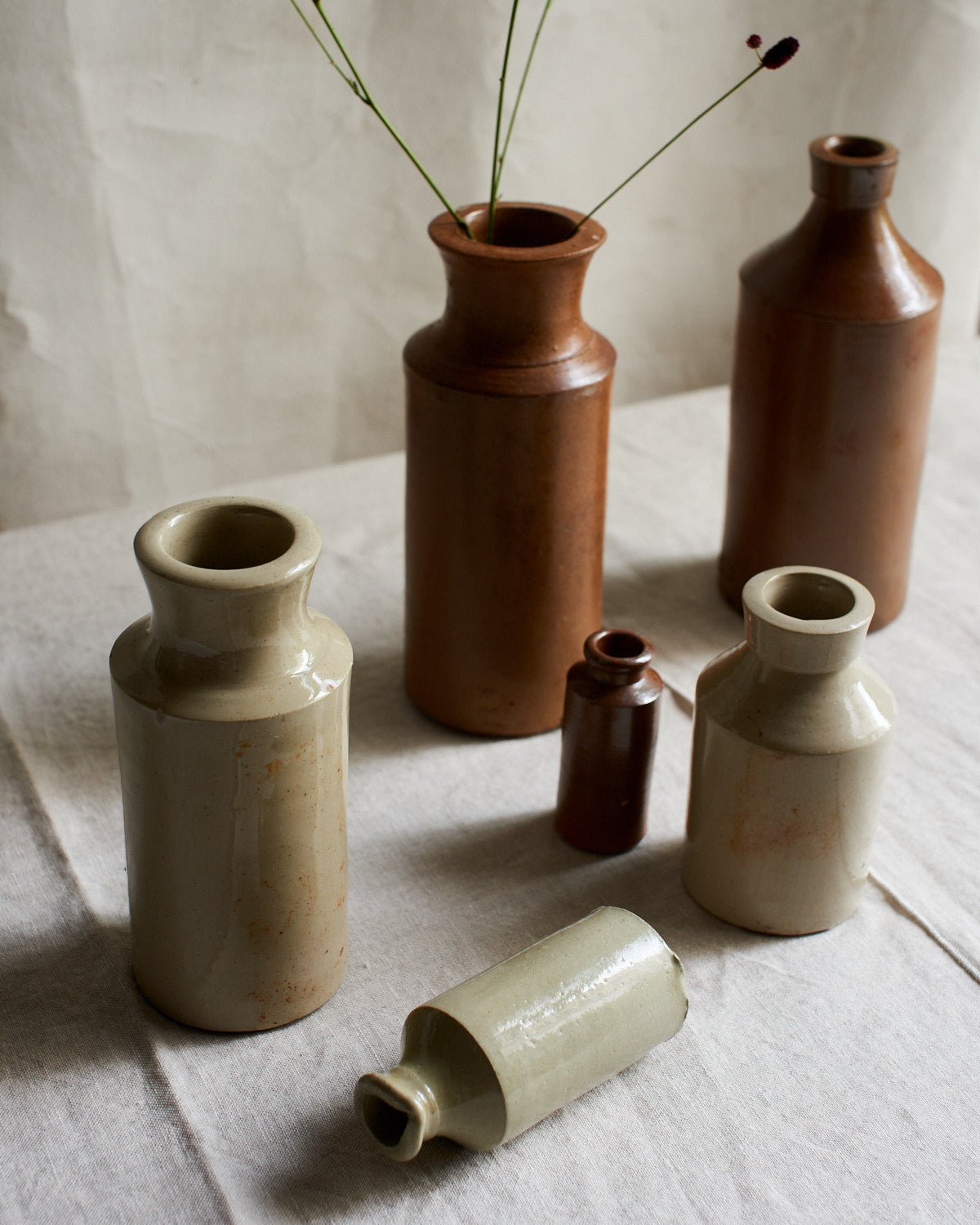 Vintage Small Thin Ceramic Stoneware Vase Pot in Ecru