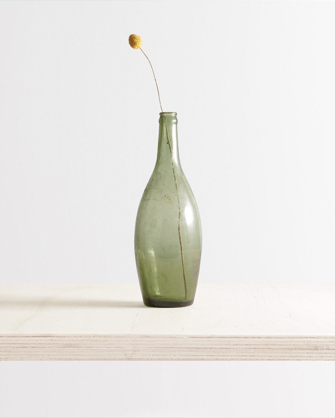 Vintage Medium Glass Rounded Bottle Vase In Green